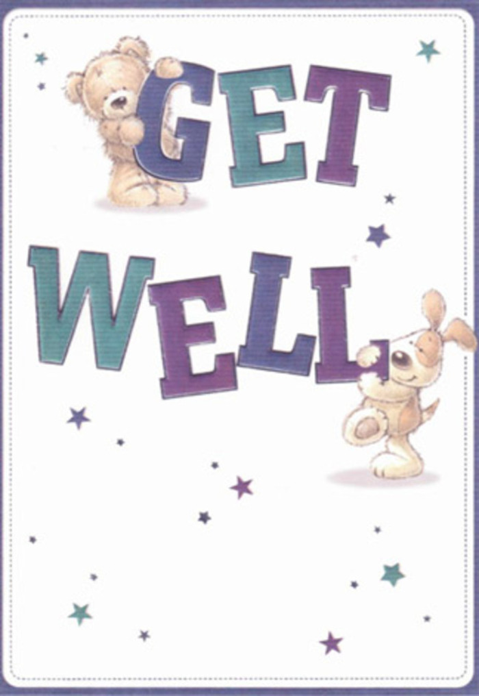 Bubbling with gentle encouragement and a distinctly local warmth, this get well card features a loving bear and a playful puppy surrounded by radiant, swirling stars. The sense of positivity is carried in the confident, rounded typography, shaded beautifully in purples and watery teal aquas, grounding the artwork with a hopeful, calming presence. There's a tactile richness to the bear's fuzzy fur and the velvety appearance of the puppy's ears-details reminiscent of the soft petals and lush leaves found in Hillingdon's best bouquets. The stage is set against a crisp, white background, conjuring the serene mood found along the Grand Union Canal in early spring. Imagine this scene paired with a freshly hand-tied arrangement from Flowers Hillingdon, both bringing warmth and vibrant energy to a loved one recovering nearby. The illustration's gentle light and wholesome innocence uplift the spirit, serving as a visual embrace from the heart of Hillingdon.